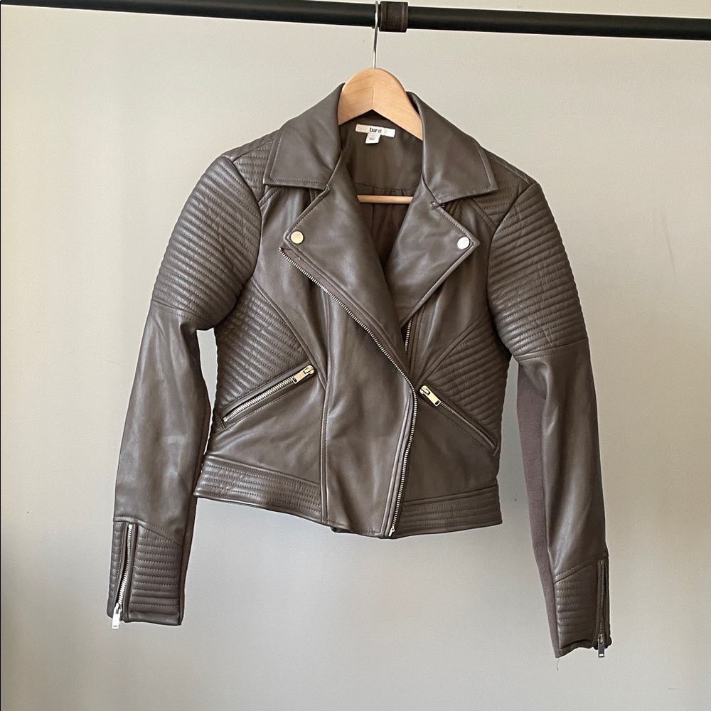 Bar III Gray Quilted Faux Leather Moto Jacket